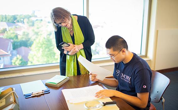 Photograph of professor and student