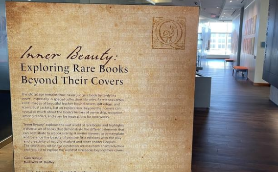 Exhibit case about rare book covers