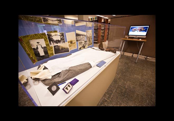 The exhibit includes the complete nurse's uniform of Leila Anderson, who served in France during World War I. Emory Photo/Video.