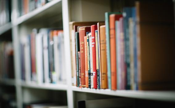 Books on shelves in the Woodruff Library stacks tower