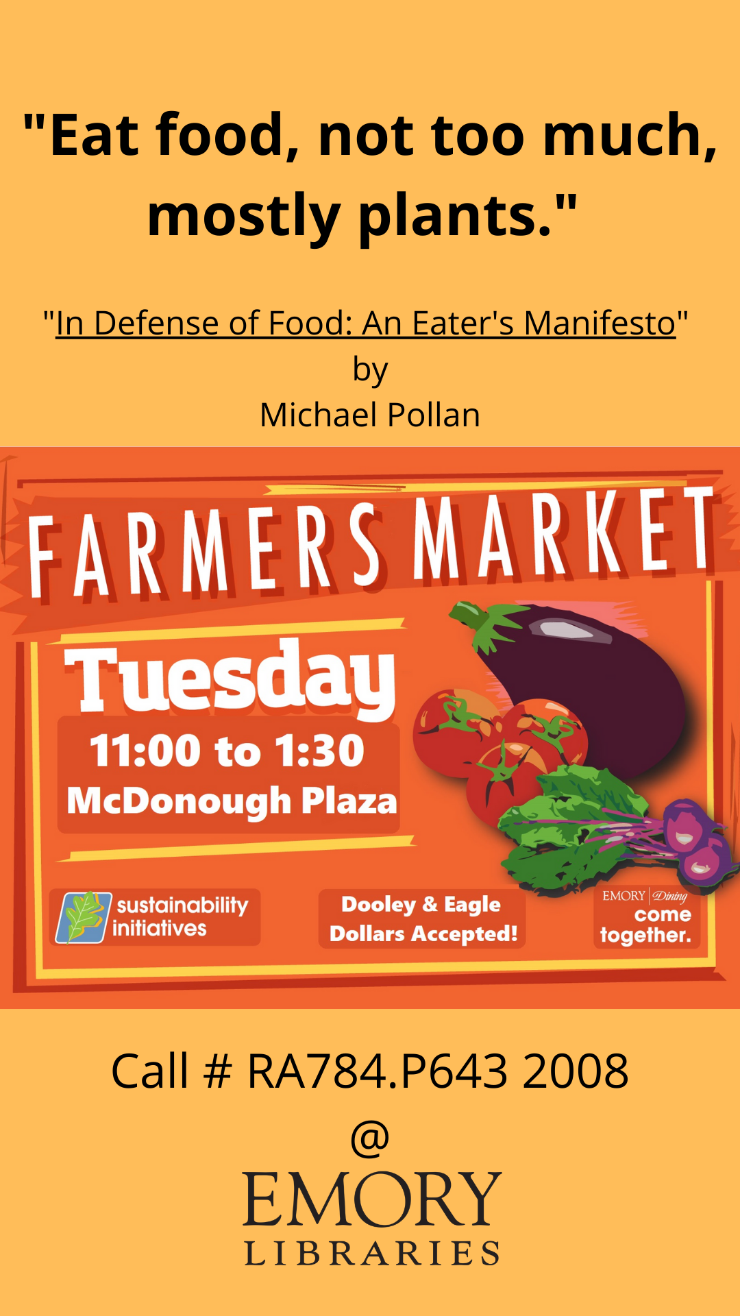 Digital sign example 3 (vertical orientation): Emory Farmers Market